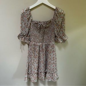 Altar’d State ~Floral Smocked Puff Sleeves Babydoll Mini Boho Dress size Medium
